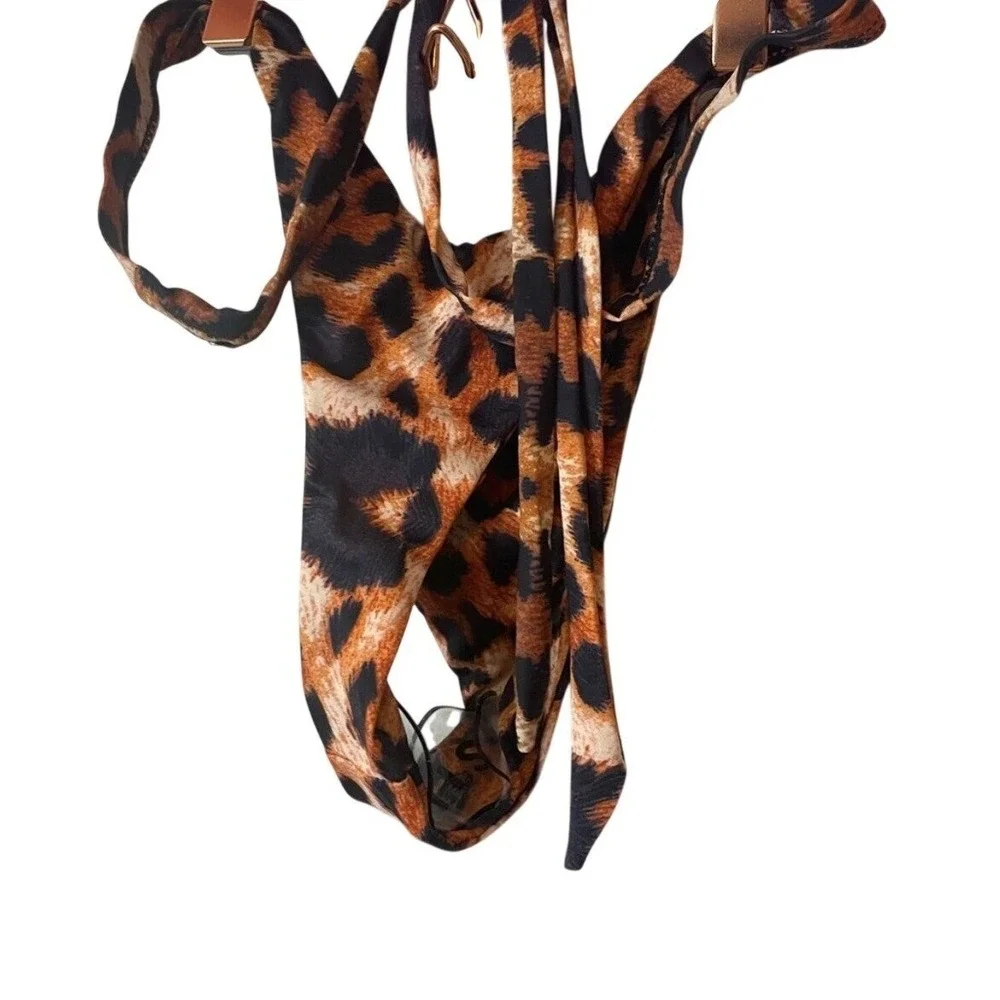Leopard Print Halter Neck String Bikini Set Women